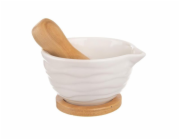 Hmoždír WHITELINE porcelán/bambus 10x6,5 cm