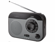 NEDIS přenosné rádio/ AM/ FM/ napájení z baterie/ síťové napájení/ analogové/ 1.8 W/ výstup pro sluchátka/ černo-šedé