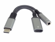 PremiumCord Redukce USB-C /3,5mm jack s DAC chipem + USB-C pro nabíjení 13cm 8592220022891