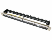 XtendLan PP19-24N-N XtendLan Patch panel 19", 24 portů, neosazený, stíněný, černý, ,CAT5e,6,6A,7, vyvazovák