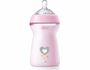 Chicco Chicco_naturalfeeling plastová láhev 330 ml s silikonovým strukem rychlým tokem 6m+ růžová