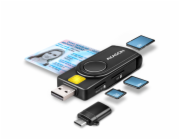 AXAGON CRE-SMP2A, USB-A PocketReader 4-slot čtečka Smart card (eObčanka) + SD/microSD/SIM