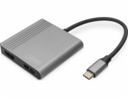 Digitus DA-70828 DIGITUS Adaptér USB-C - 2x HDMI, 18 cm 4K/30Hz, stříbrný, hliníkový kryt