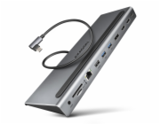 AXAGON HMC-4KX3 USB 5Gbps hub, 3x USB-A, 2x HDMI, DP, RJ-45 GLAN, SD/microSD, audio, PD 100W, kabel USB-C 40cm