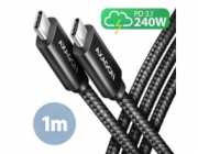 AXAGON BUCM2-CM10AB, CHARGE kabel USB-C <-> USB-C, 1m, Hi-Speed USB, PD 240W 5A, ALU, oplet, černý