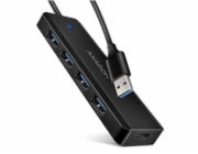 AXAGON HUE-C1A, 4x USB 5Gbps TRAVEL hub, USB-C napájecí konektor, kabel USB-A 19cm