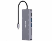 CANYON replikátor portů DS-11 9v1, 1xUSB-C PD 100W, 1xHDMI (4K), 3xUSB-A, RJ45 Gb, 3.5mm jack, SD/micro čtečka