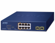 Planet PoE switch 8x1Gb + 2xSFP 1Gb, PoE 180W, 2x 802.3bt + 4x 802.3at