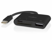 NEDIS USB hub/ 1x USB-C/ 1x USB-A/ 1x USB-C/ 4 porty port/ USB 2.0/ napájení z USB/ SD & MicroSD/ čerrný/ blistr