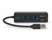 NEDIS USB hub/ zástrčka USB-A zástrčka/ 3x zásuvka USB-A/ 5 Portů/ USB 3.2 Gen 1/ 5 Gbps/ SD & MicroSD/ černý/ blistr