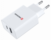 Swissten síťový adaptér power delivery 30w 1x usb-c + 1x usb bílý Swissten Síťový Adaptér GaN 1x USB-C + 1x USB 30W PD Bilý