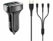 Usams USAMS Charger Lod. sama. 2xUSB C13 2.1A 3v1 (microUSB/USB-C/lightning) černá/černá NTU35YTSC13TZ