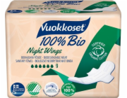 Vuokkoset Vuokkoset, 100% BIO, Hygienické vložky s křidélky na noc, 9 ks.