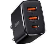 Baseus nabíječka Baseus Compact Quick Charger nástěnná nabíječka, 2xUSB, USB-C, PD, 3A, 30W (černá)