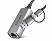 AXAGON adaptér USB-A + USB-C na GLAN(RJ-45) / ADE-TXCA / USB 3.2 Gen1 / 15cm / kovové tělo