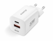 ALIGATOR CHPD0021 ALIGATOR chytrá síťová nabíječka GaN, PD 33W, USB-A + USB-C, kabel USB-C/USB-C, bílá