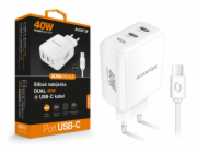 Chytrá síťová nabíječka ALIGATOR Power Delivery 40W, 2xUSB-C, USB-C/USB-C kabel, bílá