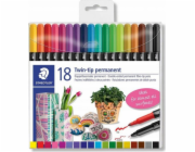 STAEDTLER Permanentní popisovače "Twin-tip", 18 barev, 0,4/2,0 mm, oboustranné 3187 TB18