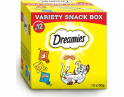 Dreamies DREAMIES Variety Snack Box doplňkové krmivo pro kočky (s příchutí kuřecího masa, sýra a lososa) - 720 g