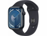 Apple Watch Series 9 GPS + mobilní chytré hodinky, 45mm půlnoční hliníkové pouzdro s půlnočním sportovním páskem – M/L