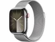 Apple Watch Series 9 GPS + mobilní chytré hodinky, 41mm stříbrné pouzdro z nerezové oceli se stříbrným milánským páskem