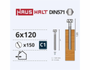 Vruty do dřeva Haushalt, DIN571, 6,0 x 120 mm, ZN, 150 ks.