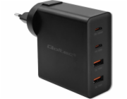 Nabíječka Qoltec Nabíječka GaN Power Pro | 2xUSB-C | 2xUSB | 130W | 5-20V | 1,5-5A| PD | Černá