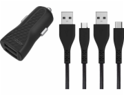 Nabíječka Energizer Nabíječka do auta Energizer s pevným pouzdrem 2USB 2,4A s kabelem Type-C a MicroUSB, černá životnost