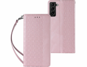 Hurtel Magnet Strap Case Case pro Samsung Galaxy S22 Ultra Wallet Cover + Mini Lanyard Pendant Pink