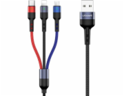 Usams USB-A - USB-C + microUSB + Lightning kabel 0,35 m černý (63751-uniw)