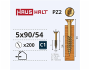 Vruty do dřeva Haushalt, 5 x 90/54 mm, ZN, PZ2, 200 ks.