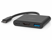 NEDIS USB 3.2 Gen 1 adaptér/ USB-C zástrčka - USB-A zásuvka - USB-C zásuvka/ výstup HDMI/ černý/ box/ 10 cm