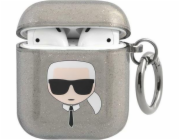 Karl Lagerfeld Ochranné pouzdro KLA2UKHGK Glitter Karl`s Head pro AirPods 1/2 šedé