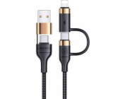 Usams USB-A – USB-C + Lightning kabel 1,2 m černý (Usa001137)