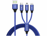 Somostel USB kabel USB-A - USB-C + microUSB + Lightning 1,2 m modrý (25718)