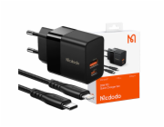 Nástěnná nabíječka Mcdodo CH-1952 USB + USB-C, 20W + kabel USB-C na Lightning (černá)