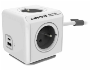 Cubenest Powercube Extended USB PD 20W, A+C, 4× zásuvka, 3m, bílá/šedá,  dětská pojistka, uzemnění, dok, 10A/250V