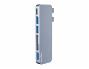 Rozbočovač 6w2 RayCue 2x USB-C do Thunderbolt 3 + 3x USB-A 3.0 5Gb/s + SD/TF 2.0 (šary)