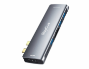 Rozbočovač 7w2 RayCue 2x USB-C do Thunderbolt 3 + 3x USB-A 3.0 5Gb/s + SD/TF 3.0 + HDMI 4K60Hz (sary)