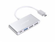 Rozbočovač Lention 4v1 USB-C na USB 3.0 + 2x USB 2.0 + USB-C (stříbrný)