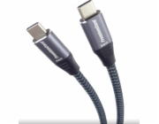 PremiumCord USB-C kabel ( USB 3.2 GEN 2x2, 5A, 100W, 20Gbit/s ) bavlněný oplet, 3m