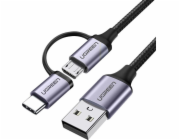 UGREEN USB-A to Micro USB + USB Type-C Cable 1m Black