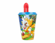 Dětský kelímek na vodu s brčkem STOR 40530 430 ml Ježek Sonic (modrý a červený)