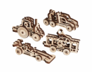 Ugears 3D dřevěné mechanické puzzle 4 mechanické přívěšky Vozidla