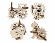 Ugears 3D dřevěné mechanické puzzle 4 mechanické přívěšky Charakterové symboly