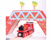 Bigjigs Rail Červená lokomotiva s tendrem + 3 koleje