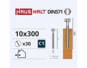 Vruty do dřeva Haushalt, DIN571, 10,0 x 300 mm, ZN, 30 ks.