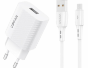 Síťová nabíječka VFAN E01, 1x USB, 2,4A + kabel Micro USB (bílý)