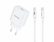 Nástěnná nabíječka VFAN E04, USB-C, 20W, QC 3.0 + kabel USB-C (bílá)