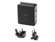 Nástěnná nabíječka Aukey PA-B7O, 1xUSB-A, 2xUSB-C, 140W GaN (černá)